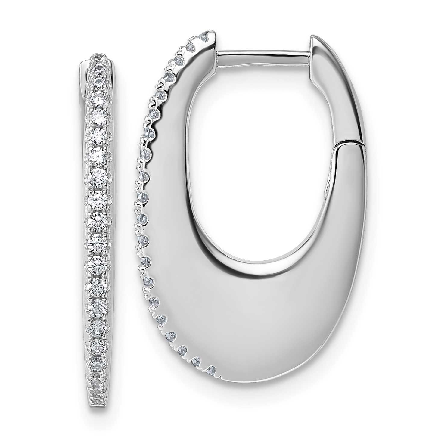 CZ Polished Hinged Hoop Earrings Sterling Silver Rhodium-Plated, MPN: QE18104, UPC: