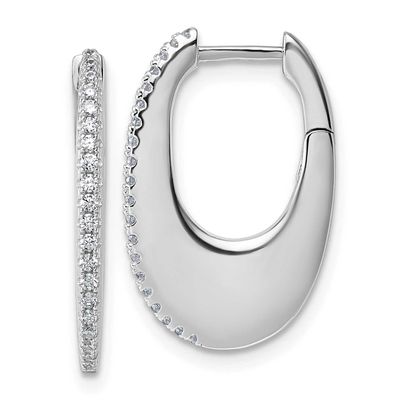 CZ Polished Hinged Hoop Earrings Sterling Silver Rhodium-Plated, MPN: QE18104, UPC:
