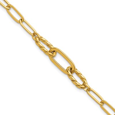 Fancy 7.5 Inch Paperclip Bracelet 14k Gold Polished, MPN: SF3228-7.5, UPC: