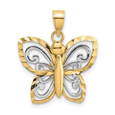 Rhodium Diamond-cut Butterfly Charm 10k Gold, MPN: 10K9495, UPC:
