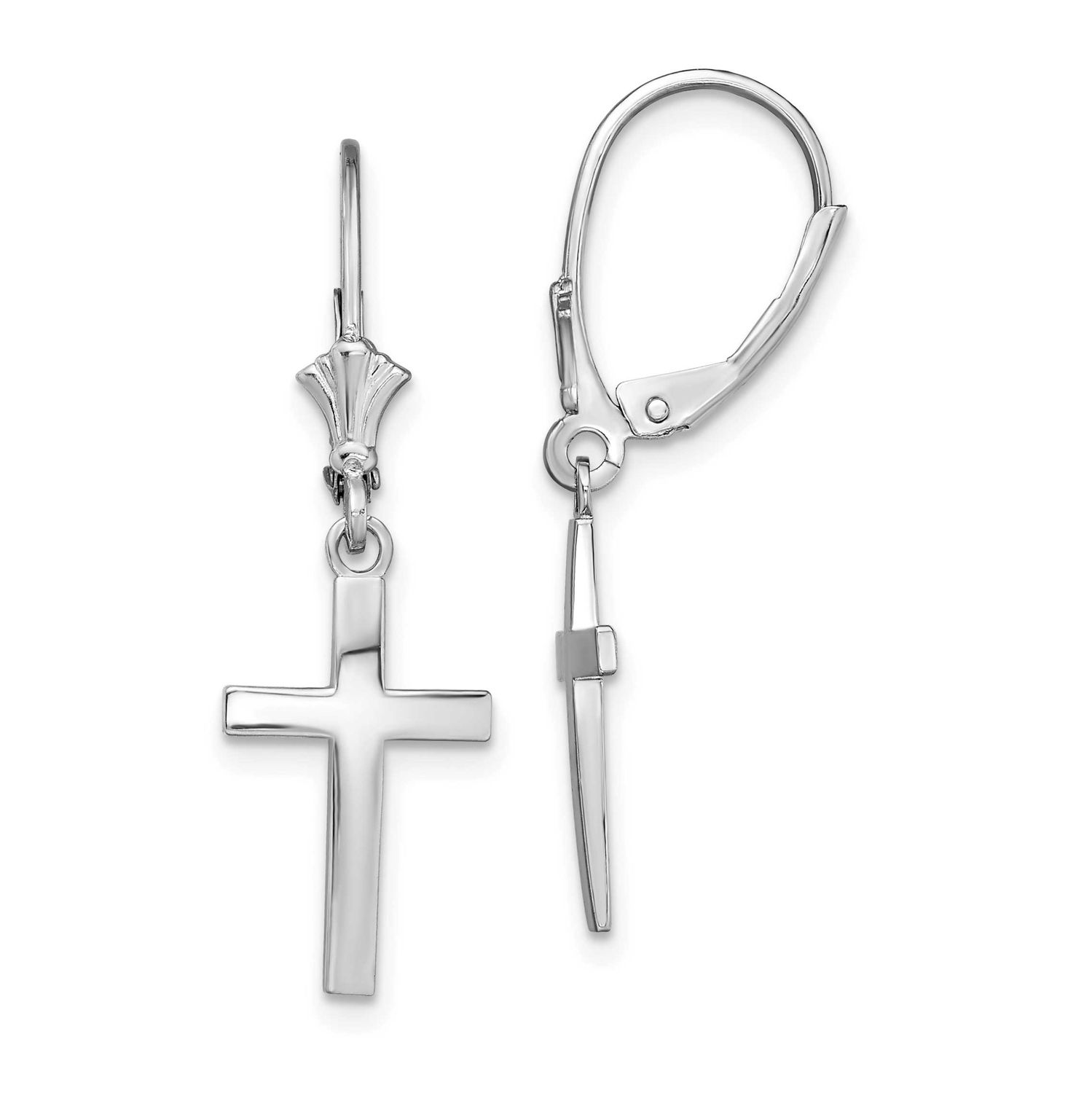 De-Ani Polished Latin Cross Leverback Earrings Sterling Silver Rhodium-Plated, MPN: QE15597, UPC: 6…