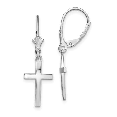 De-Ani Polished Latin Cross Leverback Earrings Sterling Silver Rhodium-Plated, MPN: QE15597, UPC: 6…