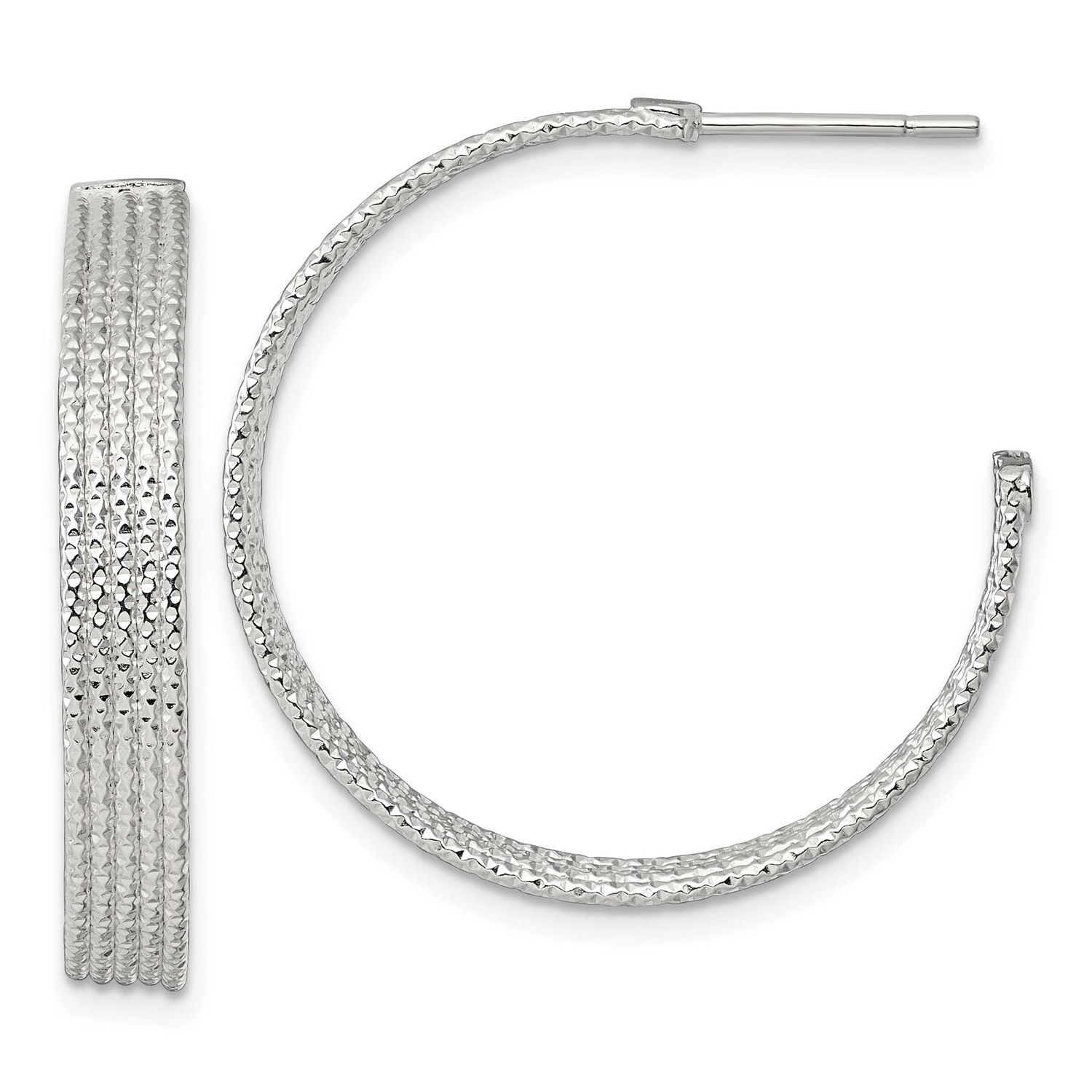 Textured 30x4.5mm Post C-Hoop Earrings Sterling Silver Polished, MPN: QE17988, UPC: