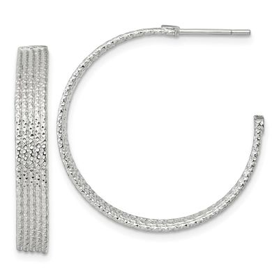 Textured 30x4.5mm Post C-Hoop Earrings Sterling Silver Polished, MPN: QE17988, UPC: