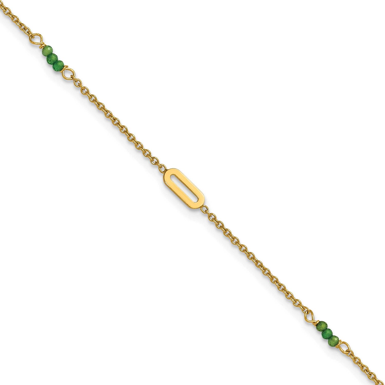 Green Zircon 9 Inch Plus 1 Inch Extension Anklet 14k Gold Polished, MPN: ANK371-9, UPC: