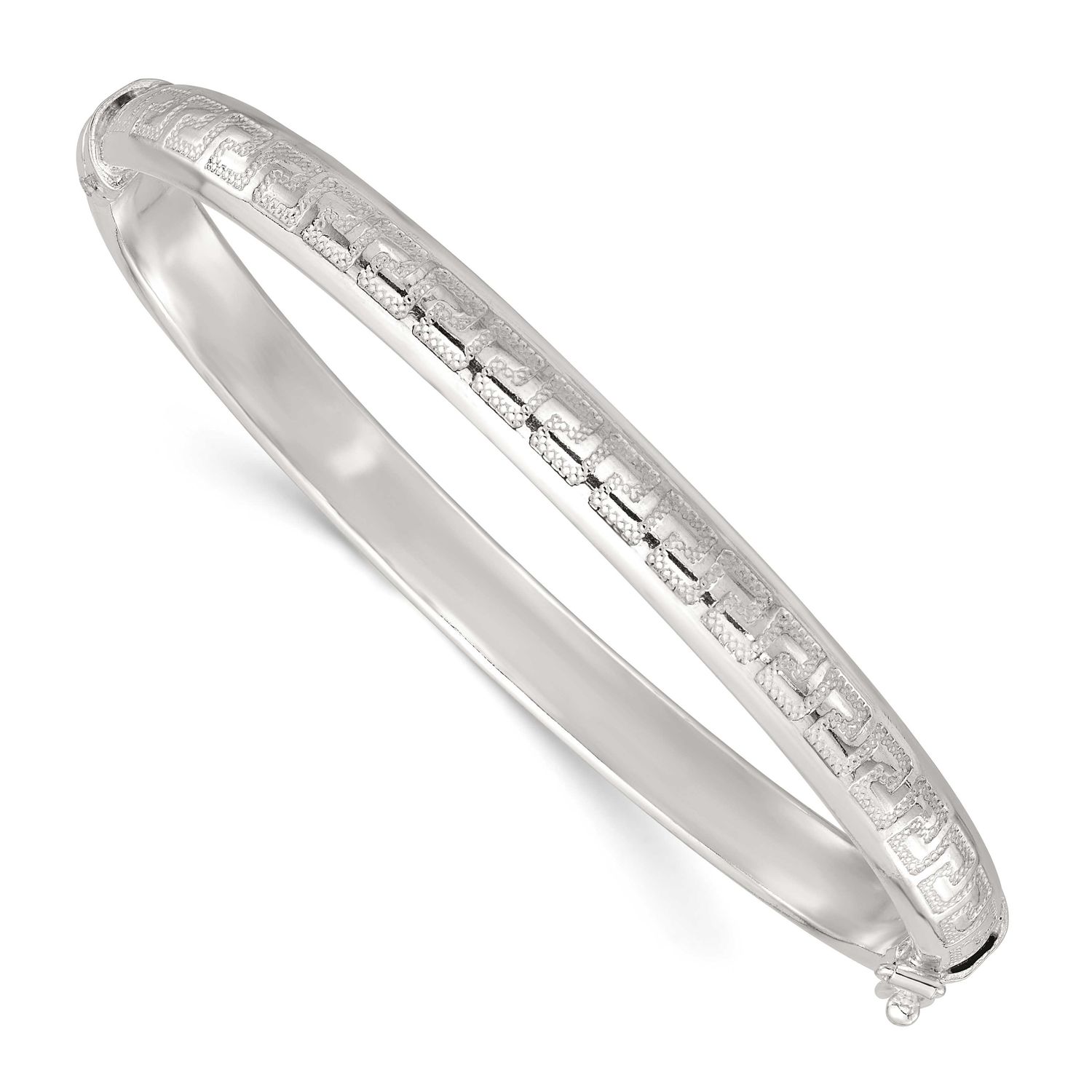 Textured Greek Key Hinged Bangle Sterling Silver Polished, MPN: QB1619, UPC: