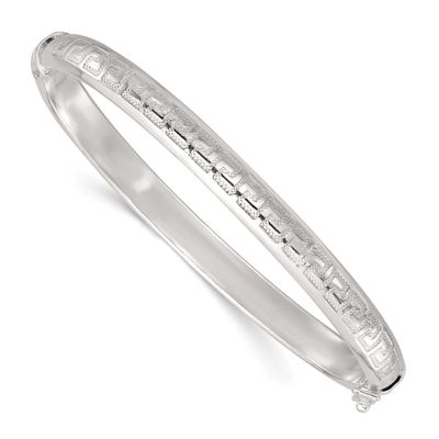 Textured Greek Key Hinged Bangle Sterling Silver Polished, MPN: QB1619, UPC: