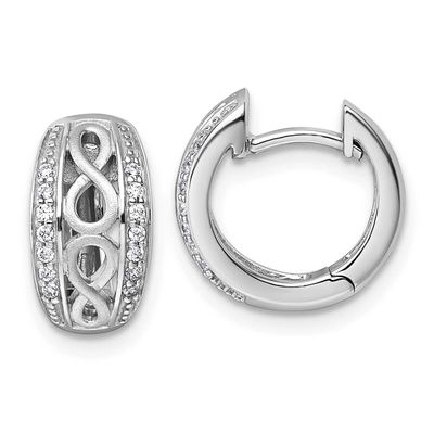 Polished and Satin CZ Infinity Round Hinged Hoop Earrings Sterling Silver Rhodium-Plated, MPN: QG71…