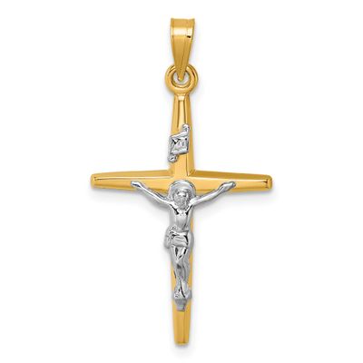 Inri Crucifix Cross Pendant 14k Gold with Rhodium Polished, MPN: XR2178, UPC: