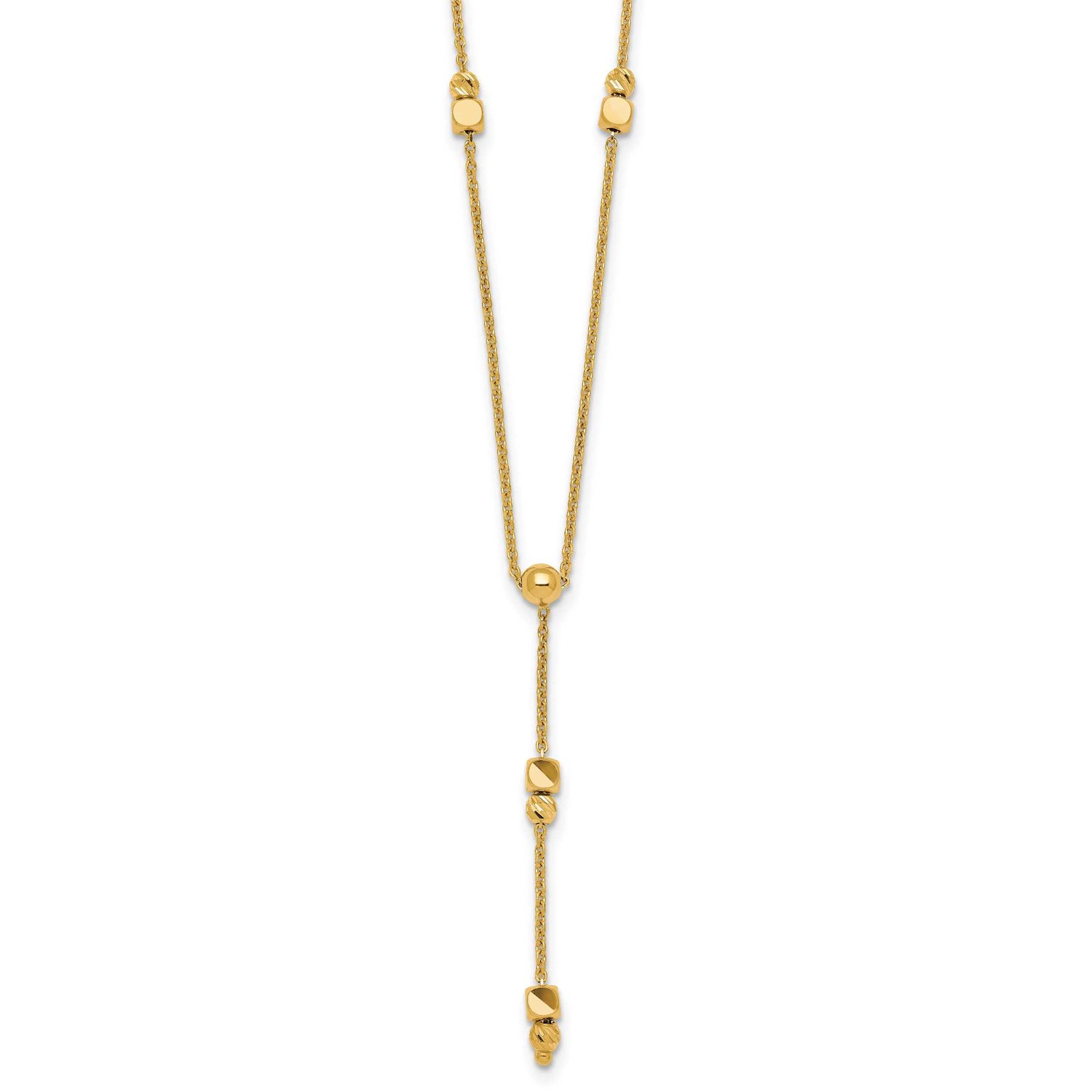 Diamond-Cut &amp; Beaded Lariat 16 Inch with 2 Inch Extension Necklace 14k Gold Polished, MPN: SF3276-1…