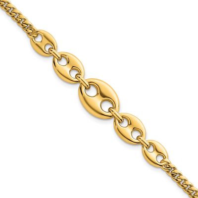 Puffed Mariner and Curb Link 7Inch Bracelet 14k Gold Polished, MPN: SF3164-7, UPC: