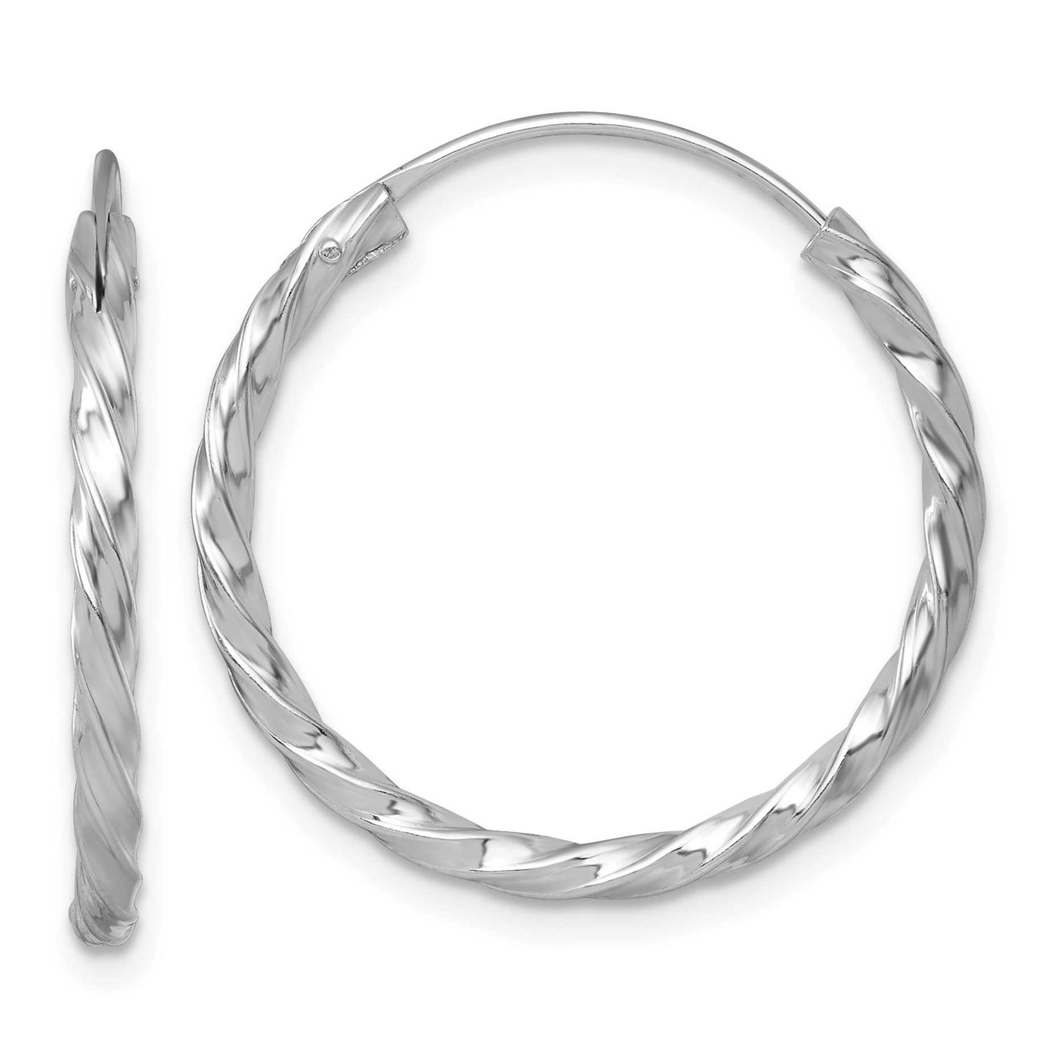 Polished Twisted 26x2.25mm Round Hoop Earrings Sterling Silver Rhodium-Plated, MPN: QE17886, UPC: