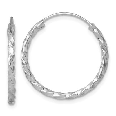 Polished Twisted 26x2.25mm Round Hoop Earrings Sterling Silver Rhodium-Plated, MPN: QE17886, UPC: