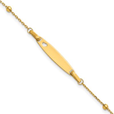 Children&#39;s Polished Beaded Heart ID 5 Inch with 1 Inch Extension Bracelet 14k Gold, MPN: BID130-5, …