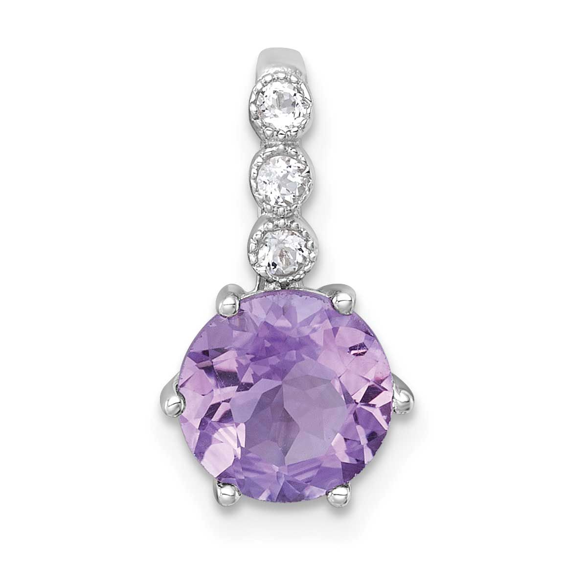 Amethyst and White Topaz Chain Slide 17.1 Inch Sterling Silver Rhodium-Plated Polished, MPN: QP5993…