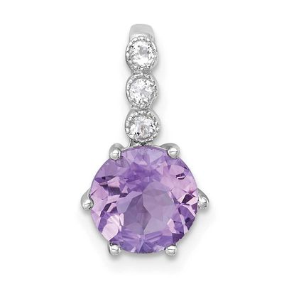 Amethyst and White Topaz Chain Slide 17.1 Inch Sterling Silver Rhodium-Plated Polished, MPN: QP5993…