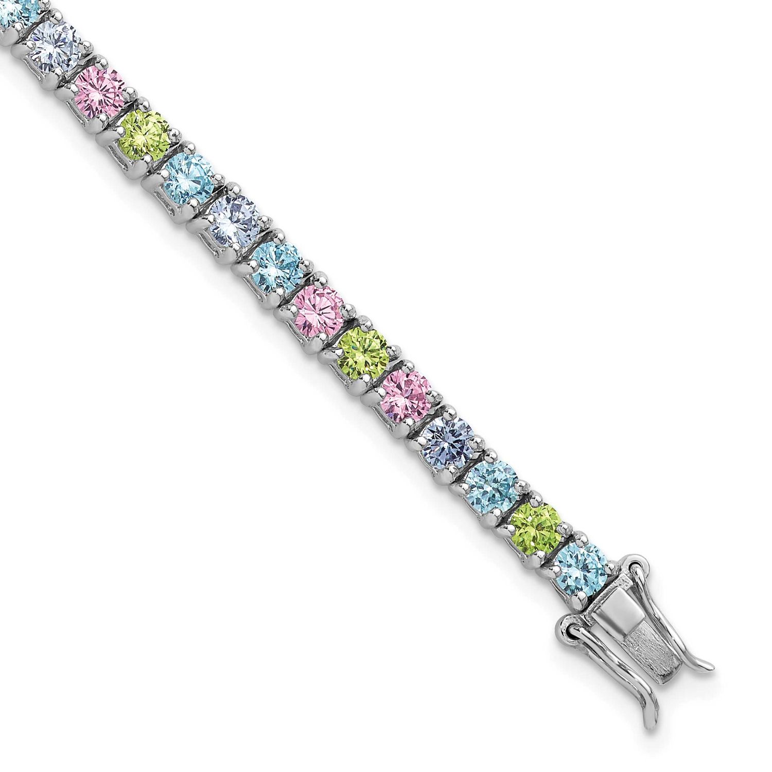 Multi Color CZ 7.25 Inch Bracelet Sterling Silver Rhodium-Plated, MPN: QG6875-7.25, UPC: