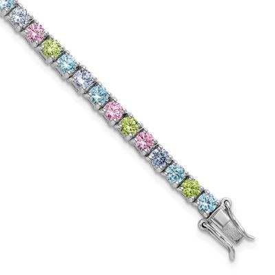 Multi Color CZ 7.25 Inch Bracelet Sterling Silver Rhodium-Plated, MPN: QG6875-7.25, UPC: