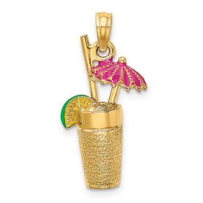 3-D Cocktail Drink with Fuschia Enamel Umbrella and Lime Charm 14k Gold, MPN: K6679, UPC: 637218110…