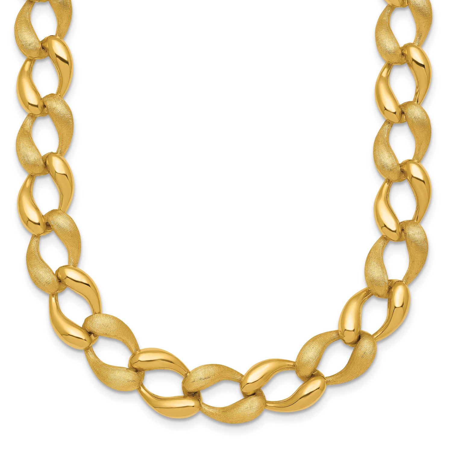 Brushed and Polished Fancy Link 9mm Necklace 14k Gold, MPN: SF3219-17, UPC: