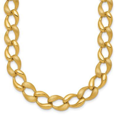 Brushed and Polished Fancy Link 9mm Necklace 14k Gold, MPN: SF3219-17, UPC: