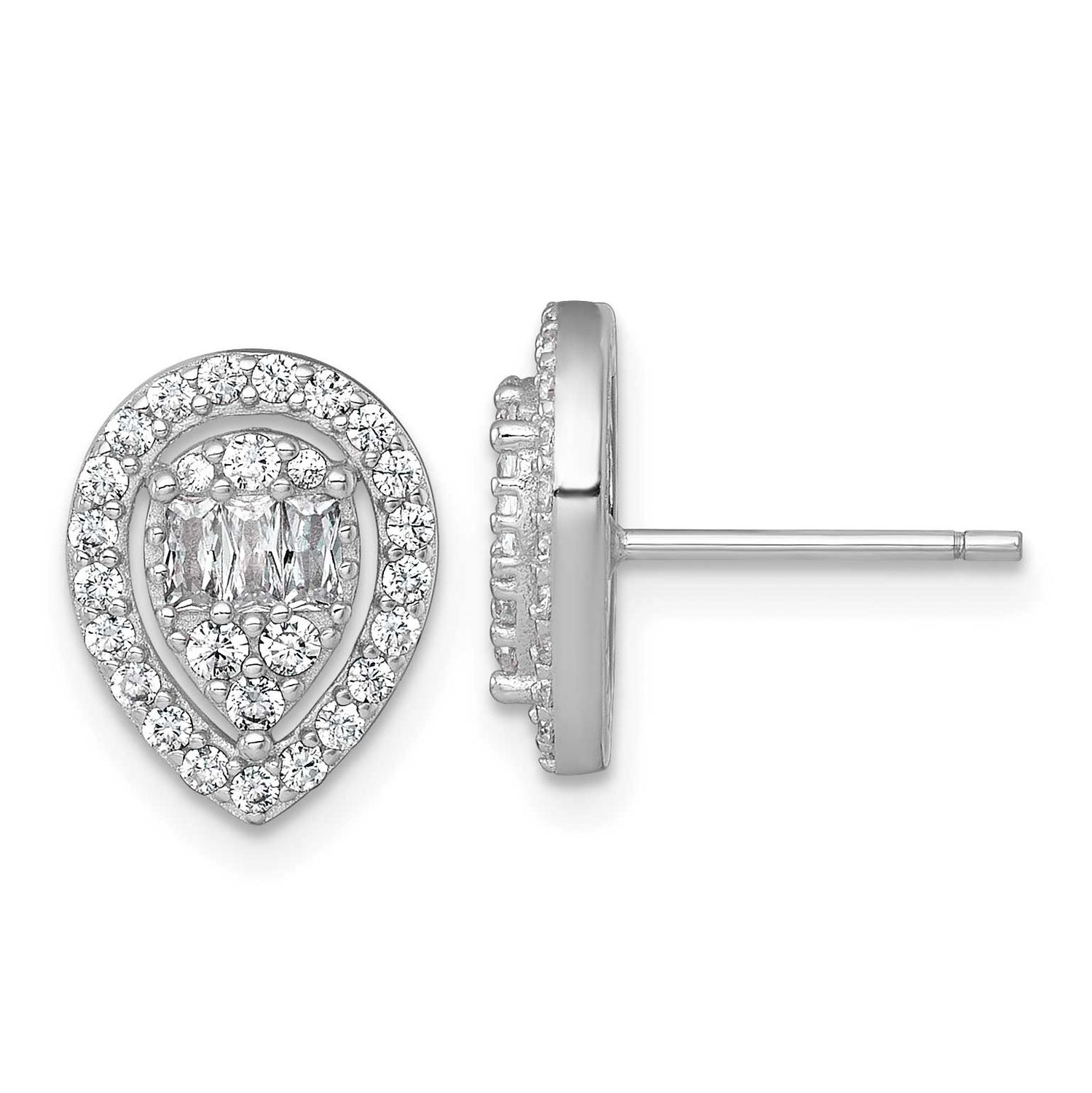Fancy CZ Teardrop Post Earrings Sterling Silver Rhodium-Plated Polished, MPN: QE17806, UPC: