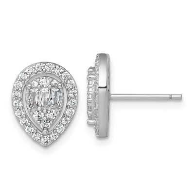 Fancy CZ Teardrop Post Earrings Sterling Silver Rhodium-Plated Polished, MPN: QE17806, UPC: