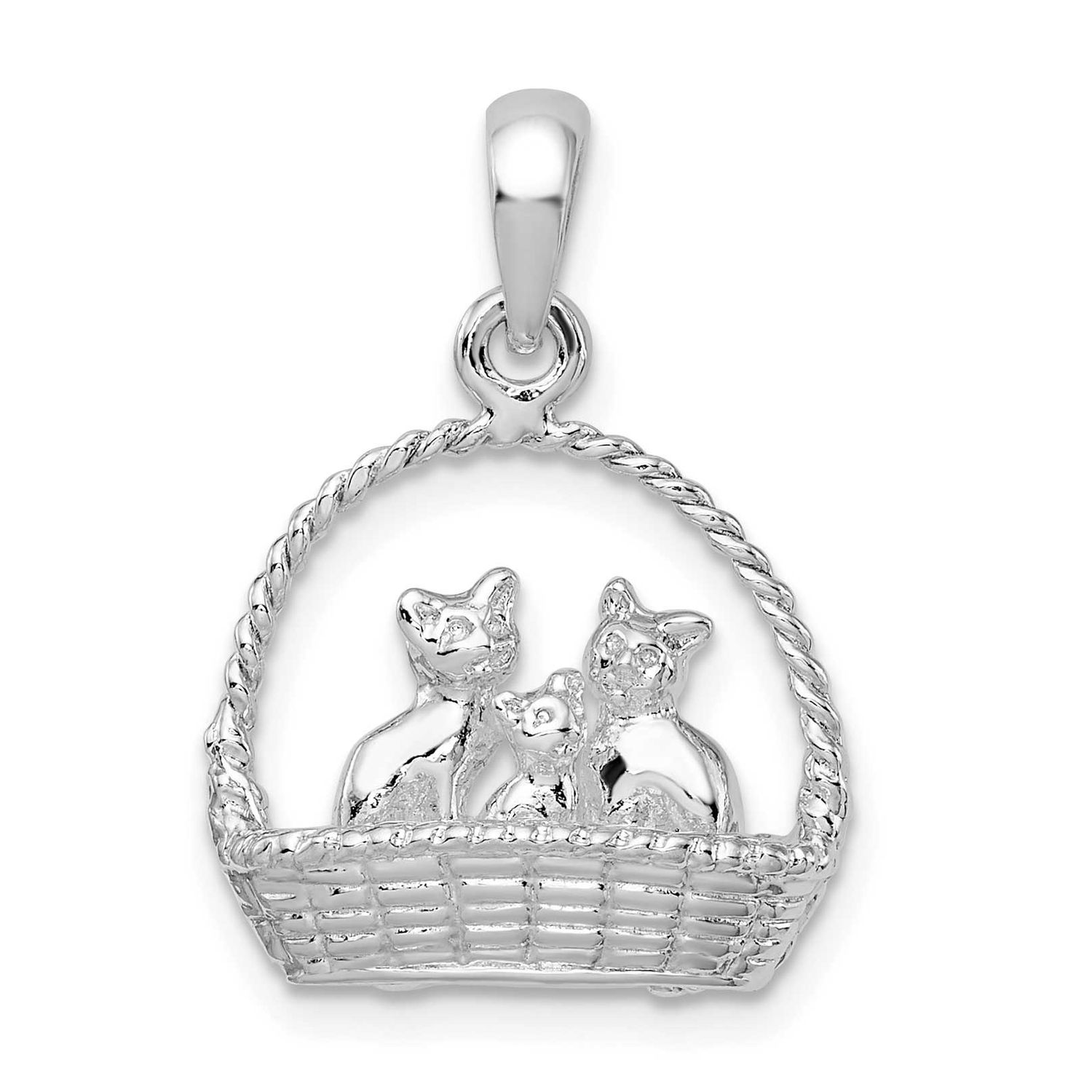 De-Ani Polished 3D Kittens In Basket Pendant Sterling Silver Rhodium-Plated, MPN: QC10465, UPC: 637…