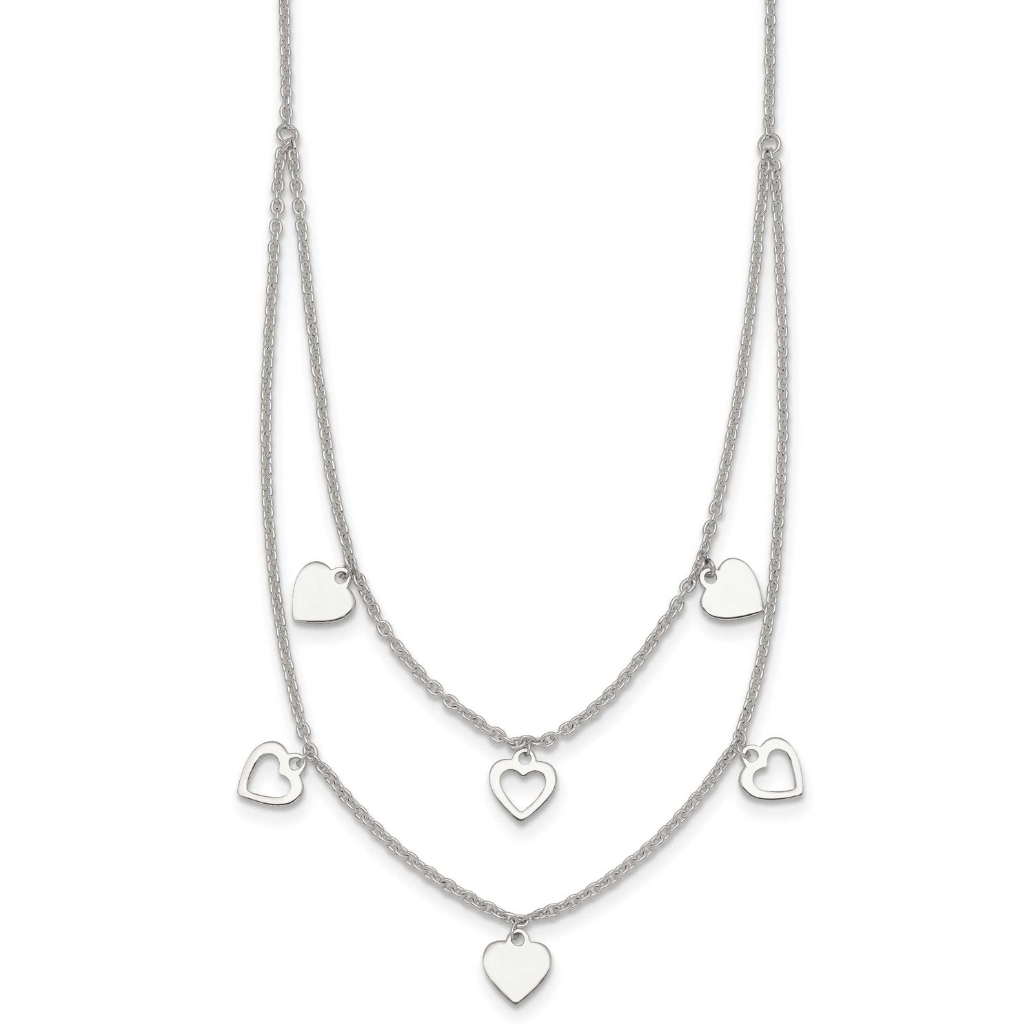 2 Strand Multi Heart Necklace Sterling Silver Polished, MPN: QG7043-15.75, UPC: