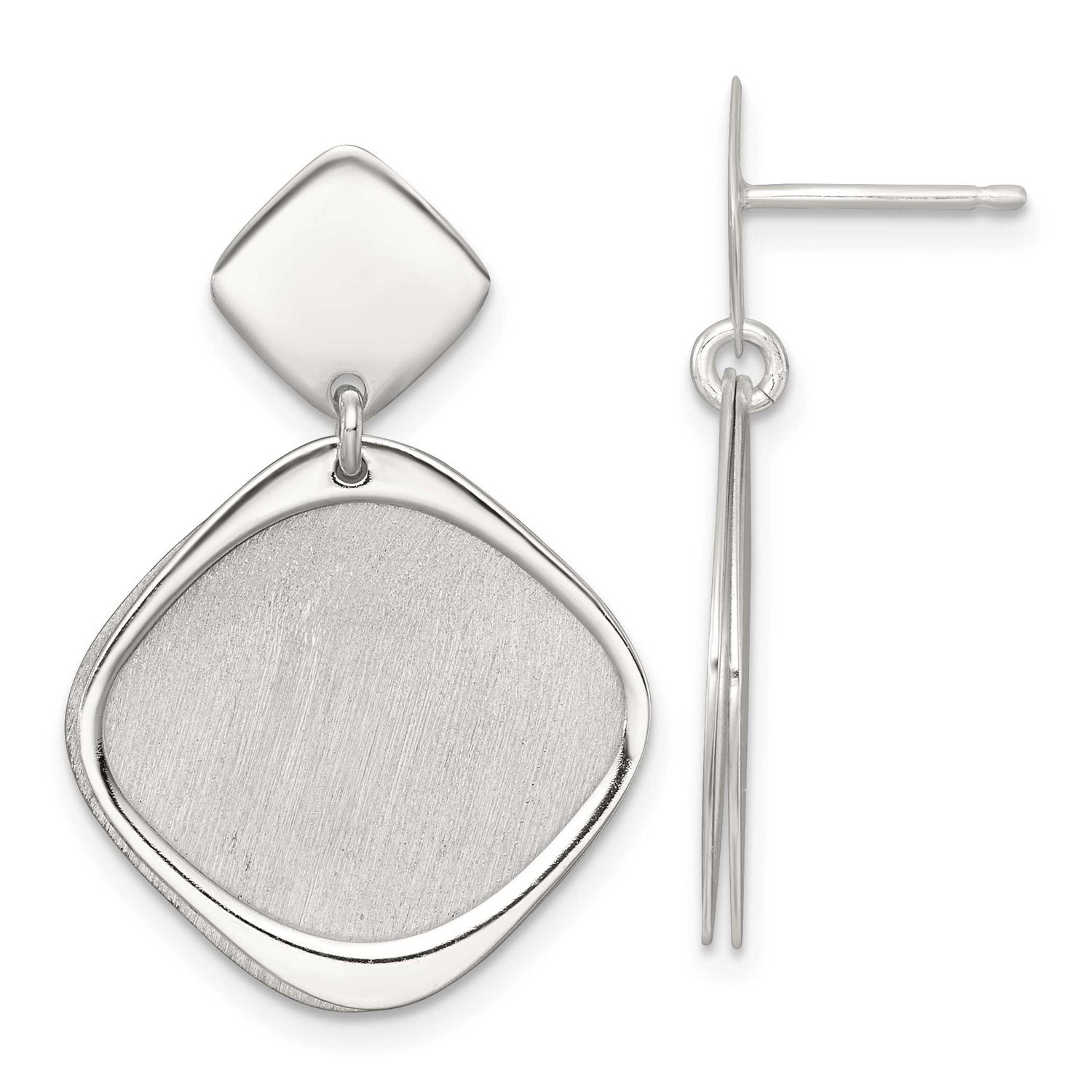 Brushed Square Post Dangle Earrings Sterling Silver Polished, MPN: QE18016, UPC: