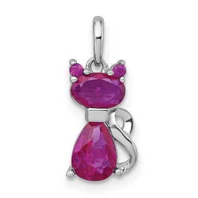 Ruby Corundum Cat Pendant Sterling Silver Rhodium-Plated, MPN: QC11575, UPC: