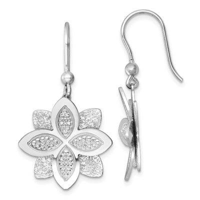 Brushed/Textured Flower Dangle Earrings Sterling Silver Rhodium-Plated Polished, MPN: QG6974E, UPC: