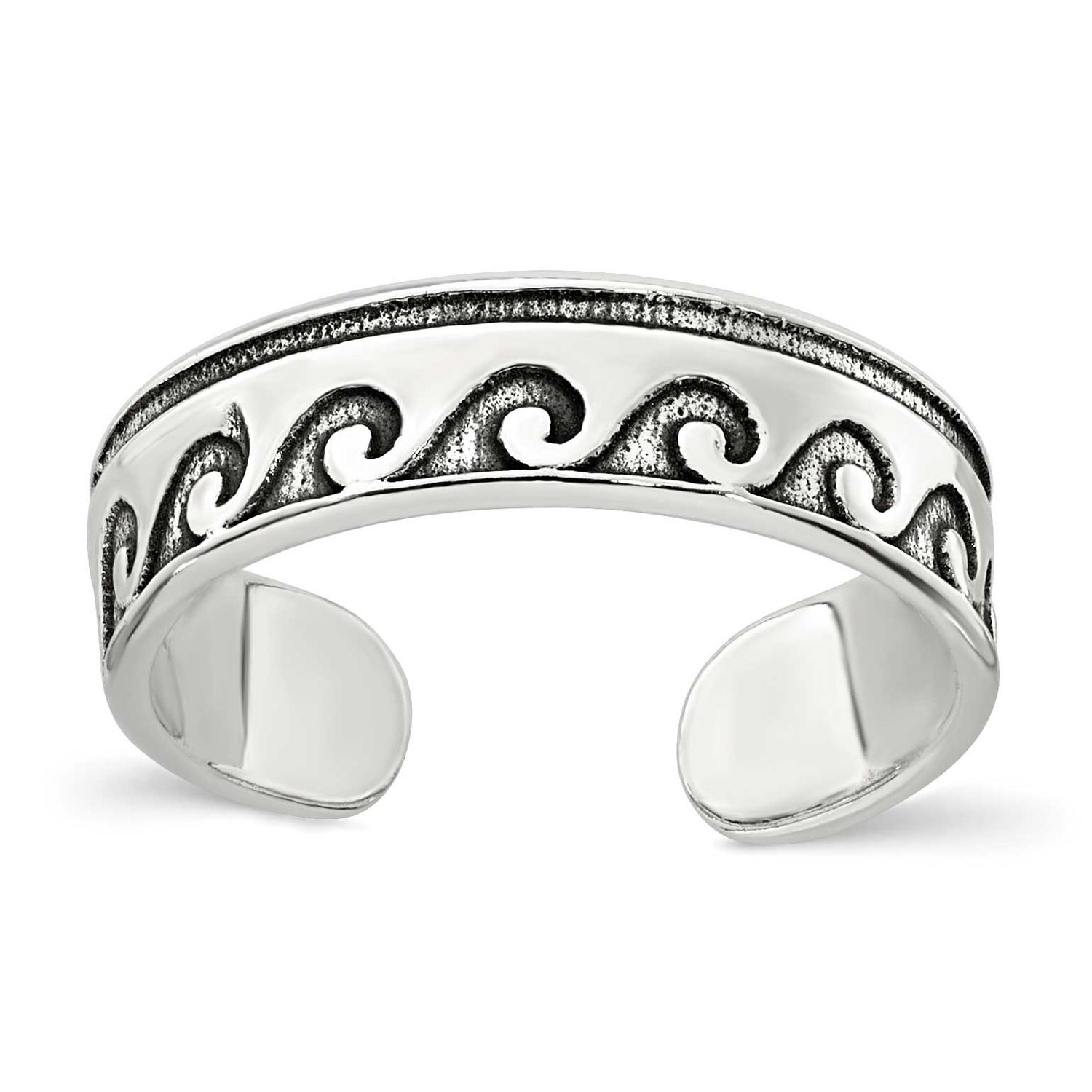 Antiqued Waves Toe Ring Sterling Silver Polished, MPN: QR7680, UPC: