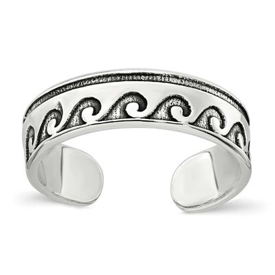 Antiqued Waves Toe Ring Sterling Silver Polished, MPN: QR7680, UPC: