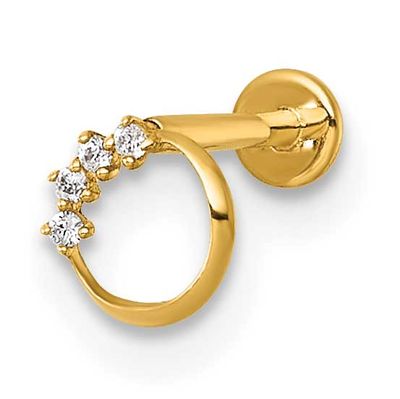 18 Gauge Polished CZ Open Circle Labret Stud 14k Gold, MPN: BD296, UPC: