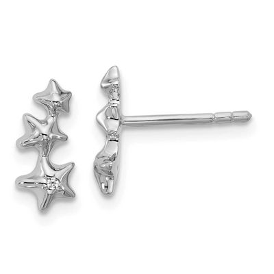 CZ Polished 3 Stars Post Earrings Sterling Silver Rhodium-Plated, MPN: QE18214, UPC:
