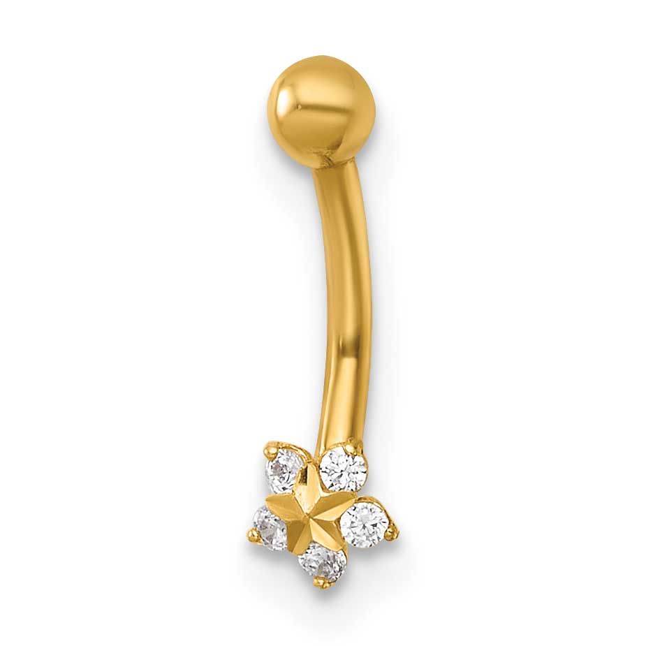 16 Gauge Polished and Diamond-Cut CZ Flower Eyebrow Ring 14k Gold, MPN: BD323, UPC:
