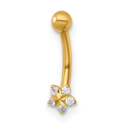 16 Gauge Polished and Diamond-Cut CZ Flower Eyebrow Ring 14k Gold, MPN: BD323, UPC: