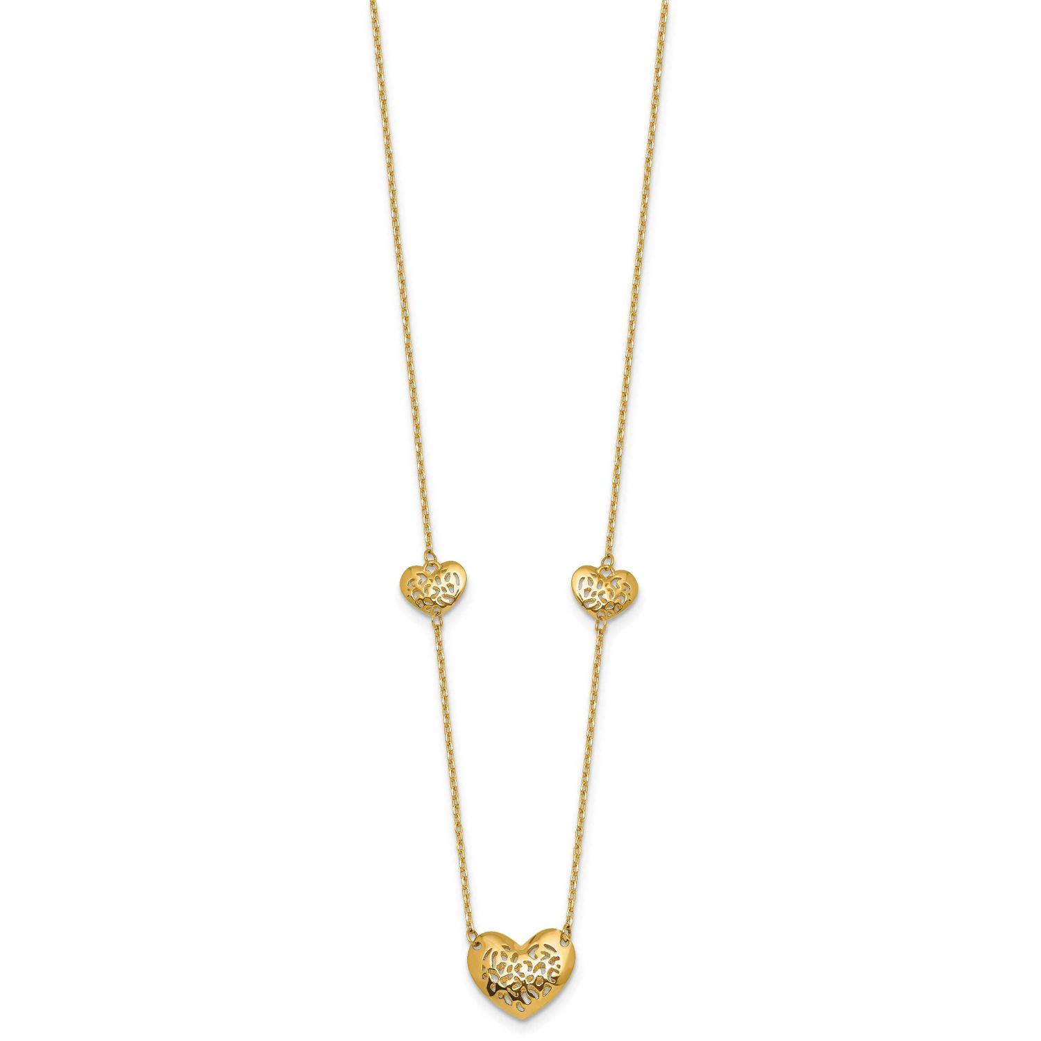 Textured Heart Station 16 with 2 Inch Extender Necklace 14k Gold Polished, MPN: SF3291-16, UPC: