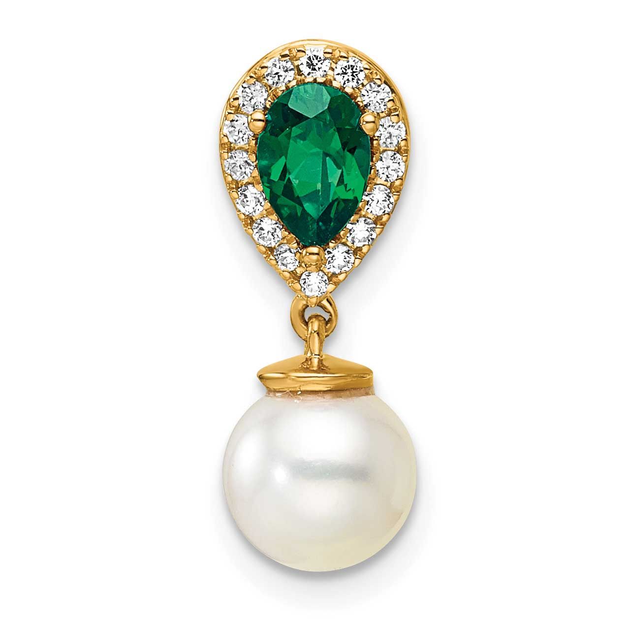 Diamond Pearl and Emerald Teardrop Chain Slide 18.4 Inch 14k Gold Polished, MPN: PM9982-EM-010-YAA,…