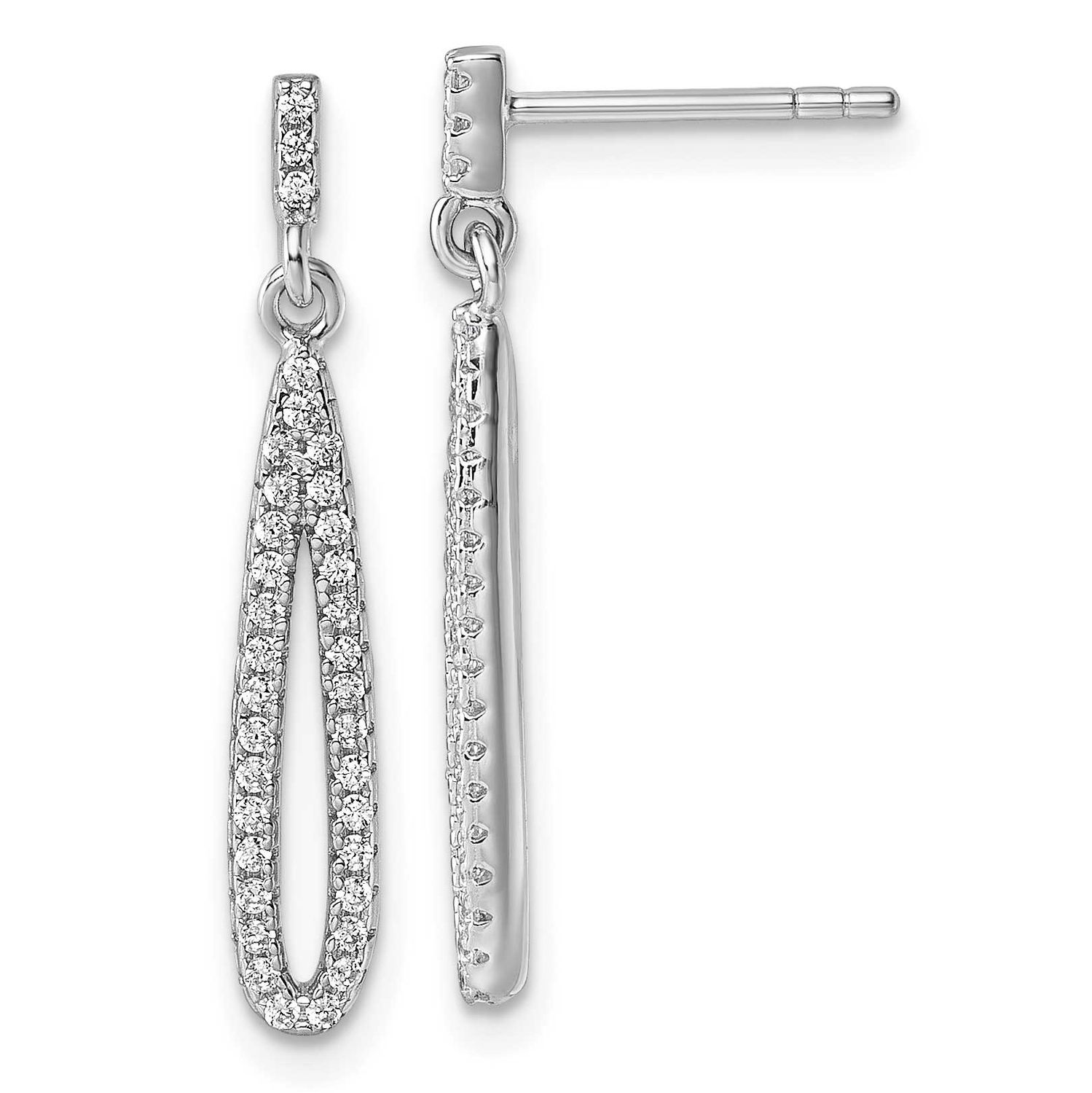 CZ Post Dangle Earrings Sterling Silver Rhodium-Plated, MPN: QG7163E, UPC: