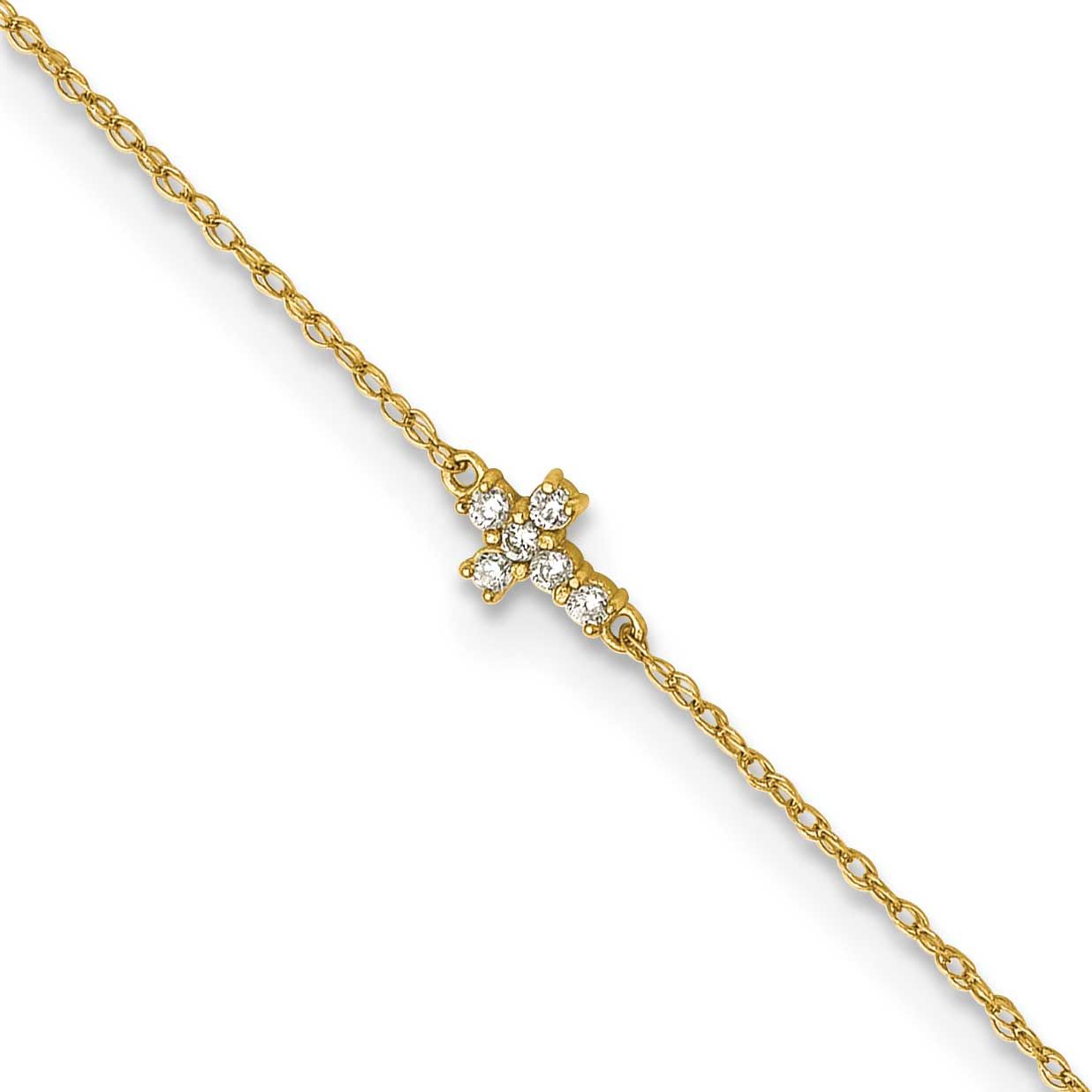 CZ Cross 10 Inch Anklet 10k Gold Polished, MPN: 10ANK380-10, UPC: