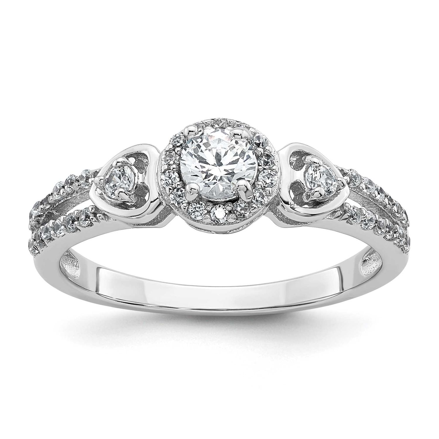 CZ Halo Heart Ring Sterling Silver Rhodium-Plated Polished, MPN: QR7746, UPC: