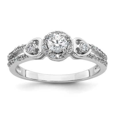 CZ Halo Heart Ring Sterling Silver Rhodium-Plated Polished, MPN: QR7746, UPC: