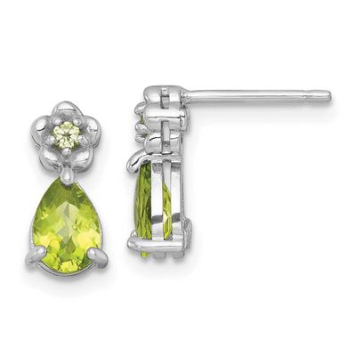 Polished Peridot Teardrop and Flower Post Earrings Sterling Silver Rhodium-Plated, MPN: QE18331PE, …