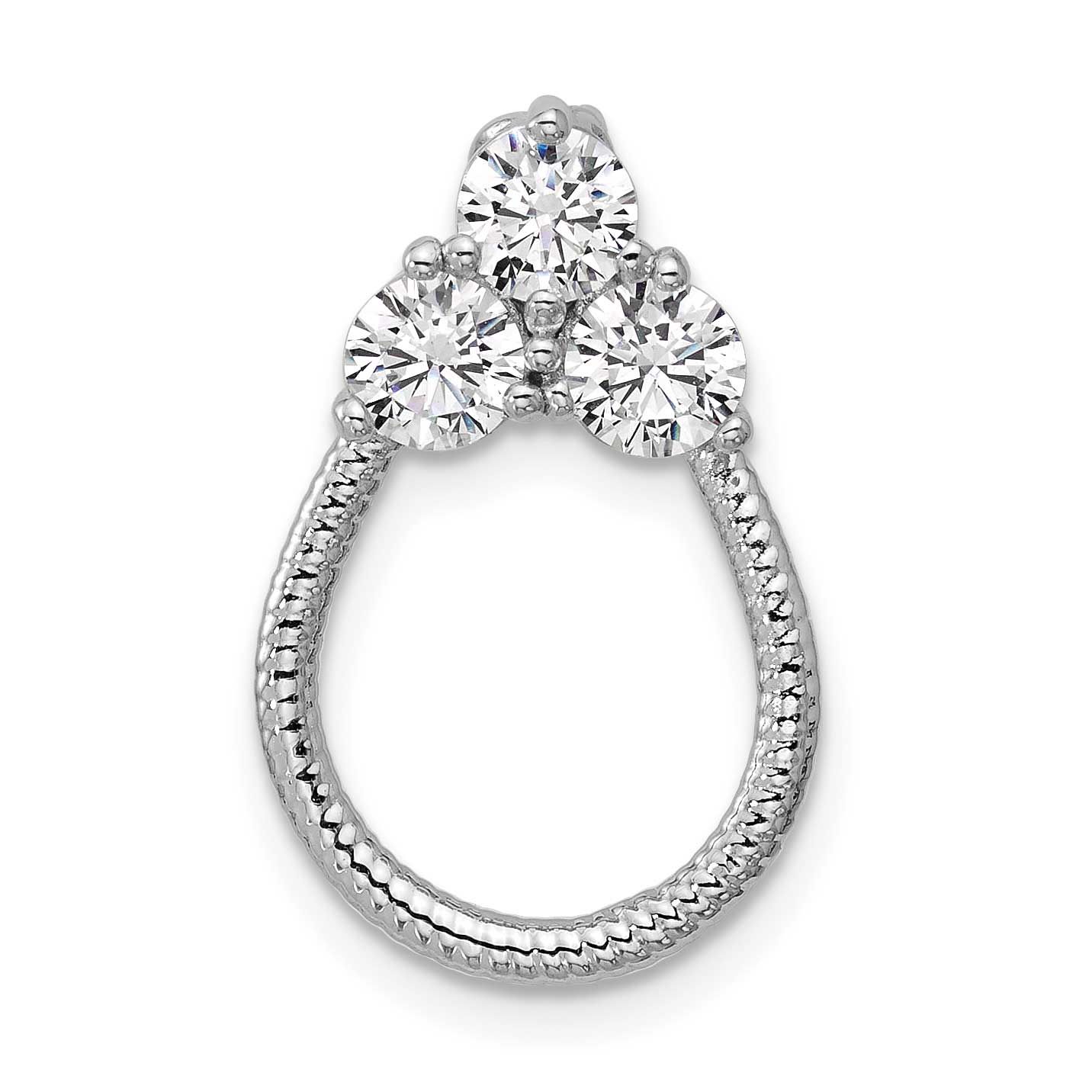 CZ Textured Chain Slide Pendant 20.3 Inch Sterling Silver Rhodium-Plated, MPN: QG7133P, UPC: