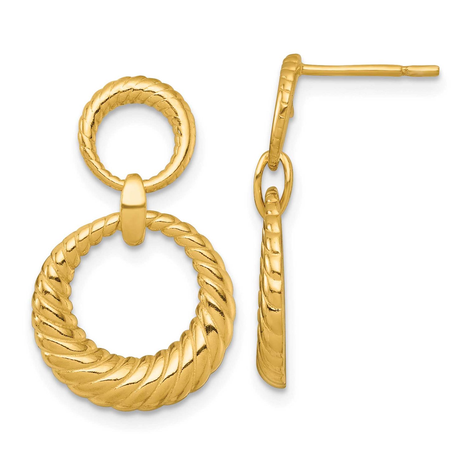 Grooved Double Circle Doorknocker Post Dangle Earrings Sterling Silver Gold-Tone Polished, MPN: QE1…