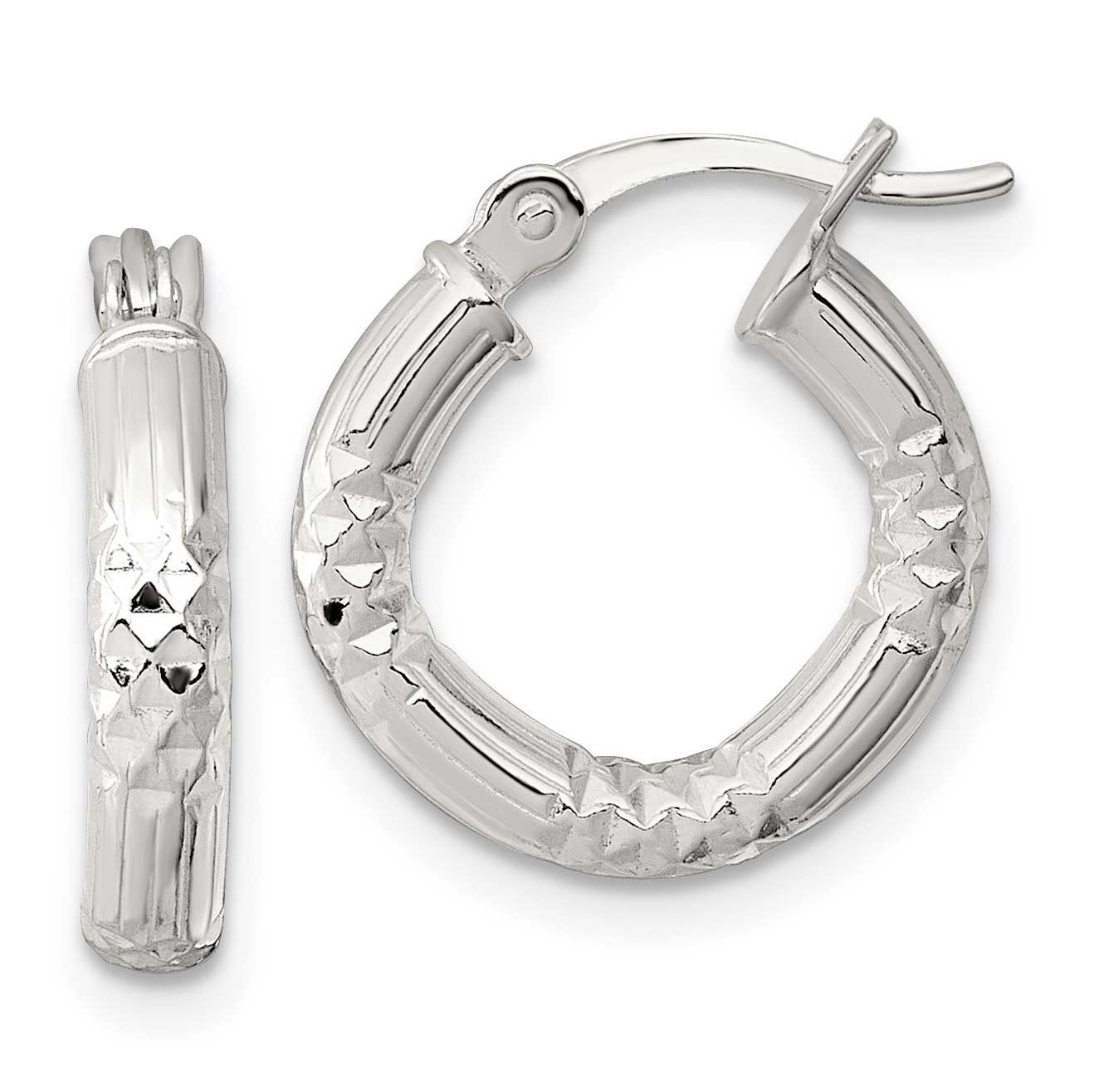 Diamond-Cut Textured 15x3.25mm Round Hoop Earrings Sterling Silver Polished, MPN: QE17845, UPC: