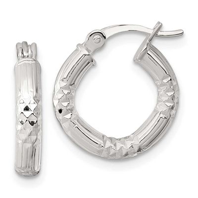 Diamond-Cut Textured 15x3.25mm Round Hoop Earrings Sterling Silver Polished, MPN: QE17845, UPC: