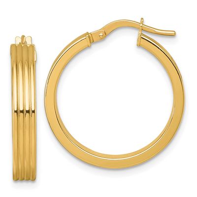 Grooved Hoop Earrings 14k Gold Polished, MPN: TF2386, UPC: